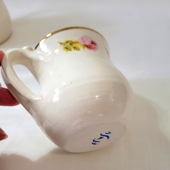 Vintage Handmade Pottery Mugs Gorgeous Rose & Gold Rim Mug set of 2 - Picture 13 of 16